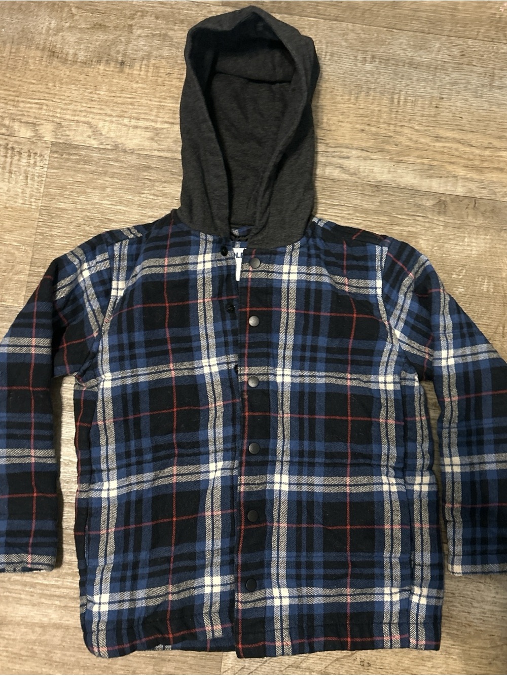 Old Navy Blue Navy Plaid Hooded Button-Up Jacket